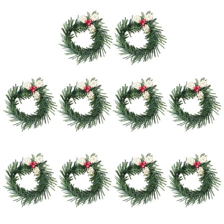 

Hioecau Napkin Ring 10Pcs/Set Christmas Wreath Napkin Ring Santa Hat Shiny Leaves Reusable Xmas Party Holiday Table Decoration Artificial Garland Dinner Napkin Holder Buckle