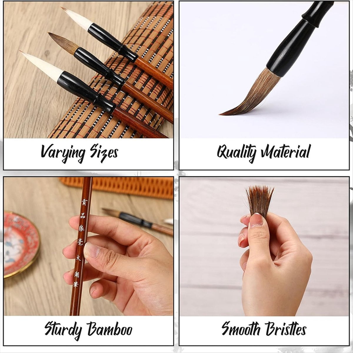 48pc Chinese Calligraphy Brush Set Watercolor Brush Bulk with Roll Bamboo Brush Holder for Writing Suitable for Painting
