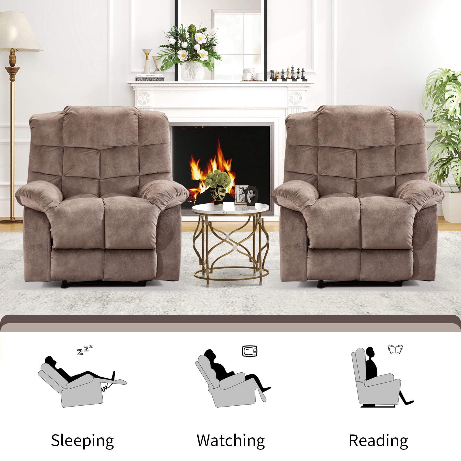 Bonzy Home Recliner Chairs Set of 2 for Living Room Manual Reclining Chair Single Sofa for Bedroom, Camel