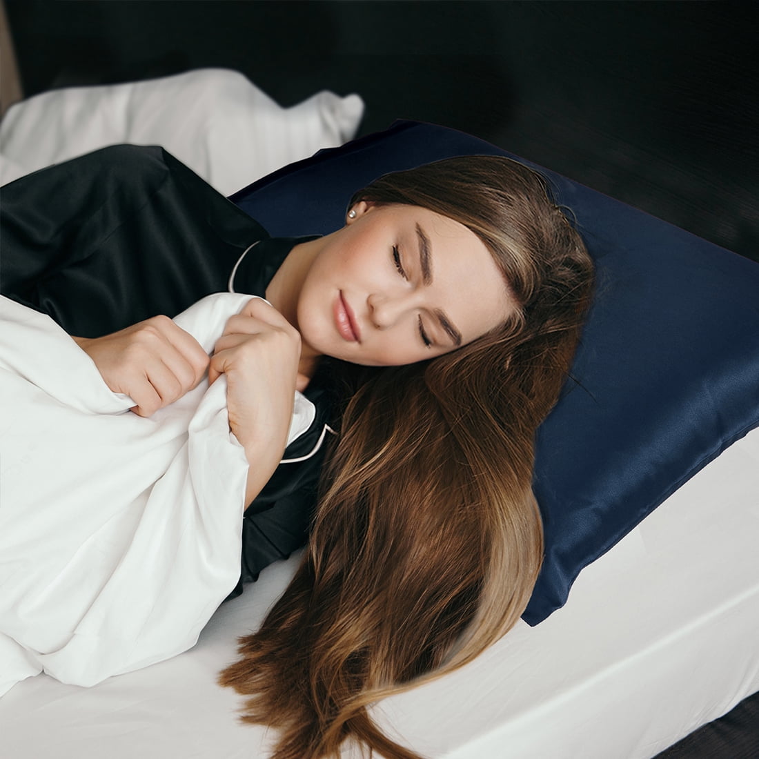 Unique Bargains 2-Pack 19 Momme 100% Silk Pillowcases Navy Blue Queen