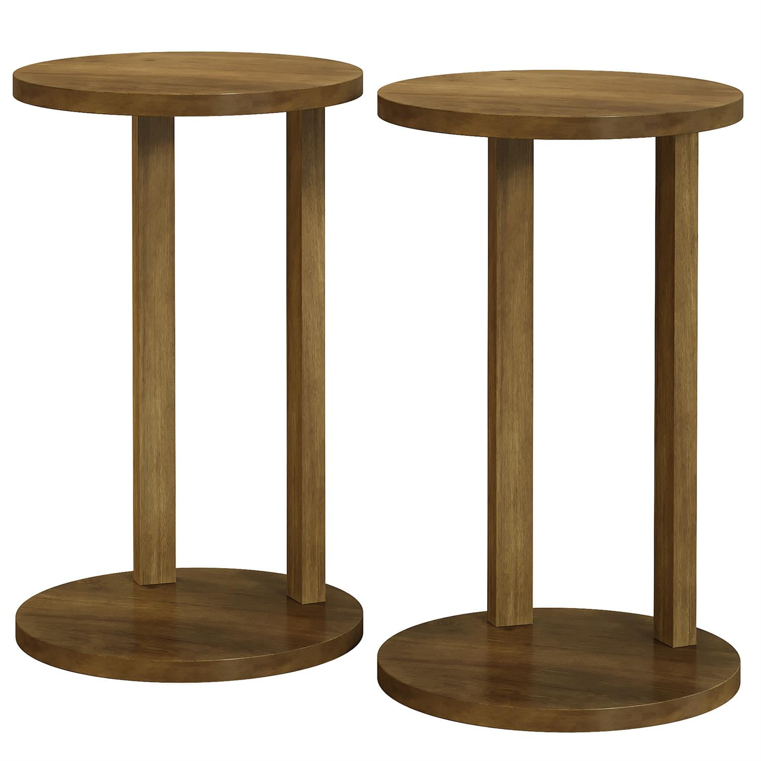 Demi Bonn 25" Round End Table, Two-Level Wooden, Perfect for Living Room, End Table with Storage, Stylish & Functional, Brown