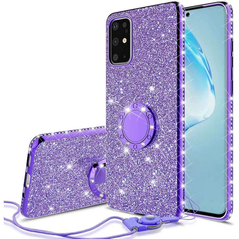 Compatible for Samsung Galaxy S20 Ultra Case, SOGA Glitter Diamond  Rhinestone TPU Phone Cover with Ring Stand and Lanyard Girls Women Cover  (Purple)