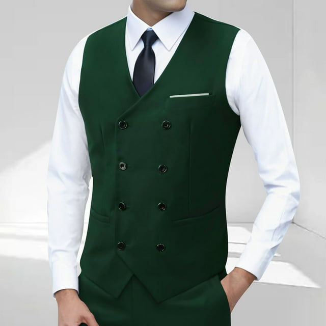 Wzzjkit Men's Fashion Temperament Sleeveless Lapel Solid Color Pocket Suit