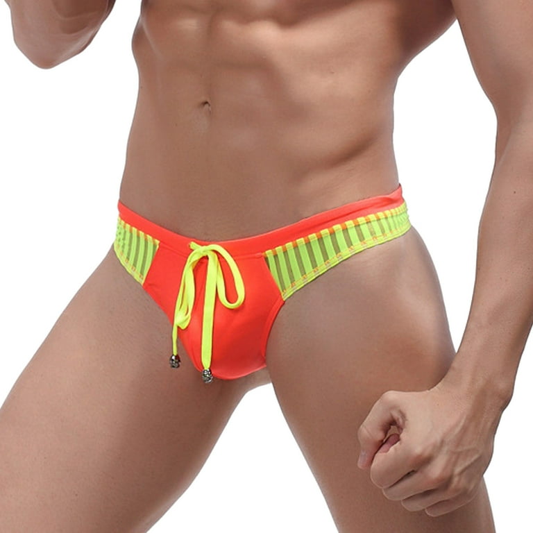 kpoplk Men's Thong Underwear Men Soft Pouch Briefs Lingerie Breathable  Underwear Striped Low(Orange,XL)