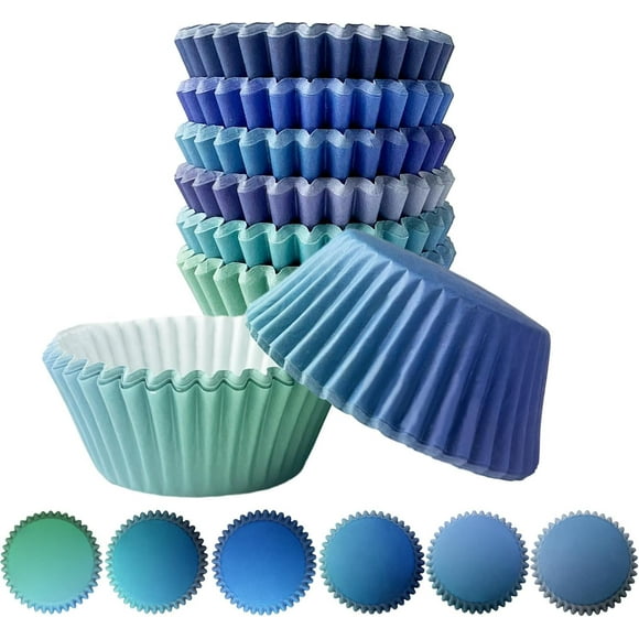 shiyou-Standard Cupcake Liners Cupcake Cups 300-Count Food Grade 6 Blue Gradient Design Cupcake Papers Baking Cups Cupcake Wrappers(Standard Size)