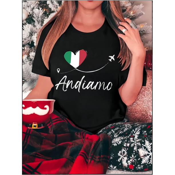 Camiseta de Verano para Mujer Suave Cuello RedondoCreative English Heart Flag Pattern Printed Women'S Fashionable Round Neck Short Sleeve, Simple Casual Sports T-Shirt, Comfortable Summer Top for Wo