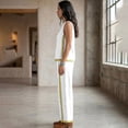 thumbnail image 5 of 2 Piece Sets for Women Color Block Linen Lounge Sets Sleeveless Top Wide Leg Pants Matching Casual Travel Outfit, XL, 5 of 9