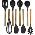 thumbnail image 1 of Silicone Cooking Utensils, 8 Pc Kitchen Utensil Set, Easy to Clean Wooden Kitchen Utensils, Cooking Utensils for Nonstick Cookware, Kitchen Gadgets and Spatula Set - Black, 1 of 5