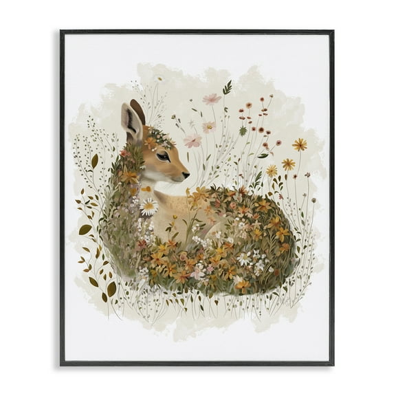Stupell Industries Daisy & Wildflower Fawn Animals & Insects Painting Black Framed Art Print Wall Art, 11 x 14