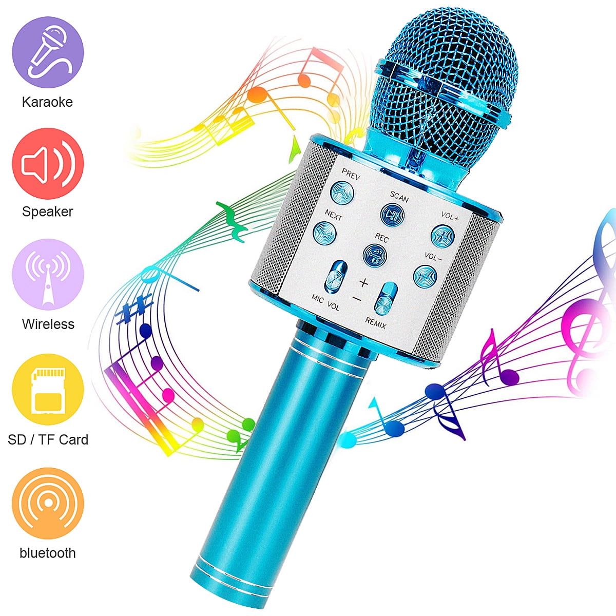 Karaoke Bluetooth Microphone with Speaker Magic Voices, Record Function, Handheld Wireless Microphone for Kids Party KTV Gifts