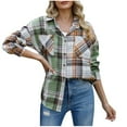 thumbnail image 2 of Great Gifts for Less Ofreoo Women's Spring Fashion Flip Collar Pocket Panel Checkered Shirt Coat Long Sleeve Hoodless Casual OutwearJackets Winter Coats for Women, 2 of 7