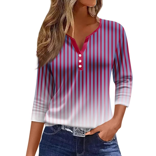 Top de mujer SCZ cuello redondo estampado degradado a rayas morado/s
