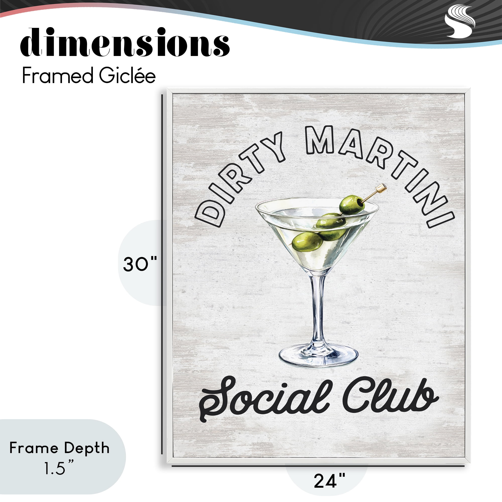Stupell Industries Dirty Martini Social Club White Framed Giclee Art, design by Lettered and Lined