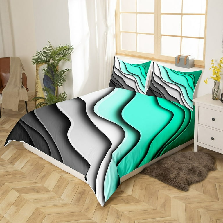 YST Beach Theme Bedding Sets Full Abstract Comforter Cover, Colorful  Stripes Bed Set Grey Blue Gradient Duvet Cover, Modern Minimalism Quilt  Cover Psychedelic Aesthetic Room Decor 