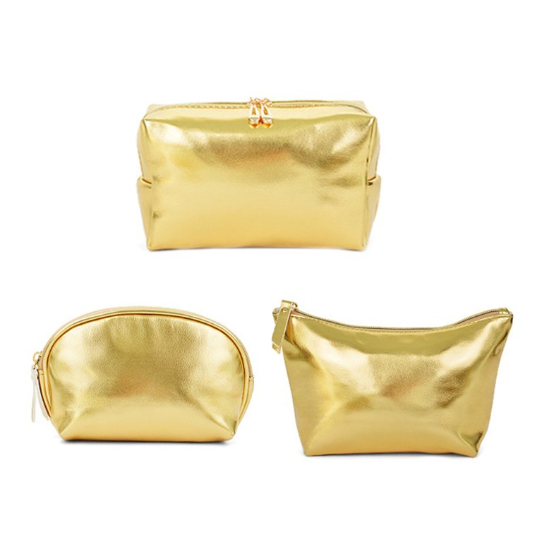 SDFGTstore Handheld PU Leather Bag Practical Gold Travel Cosmetic