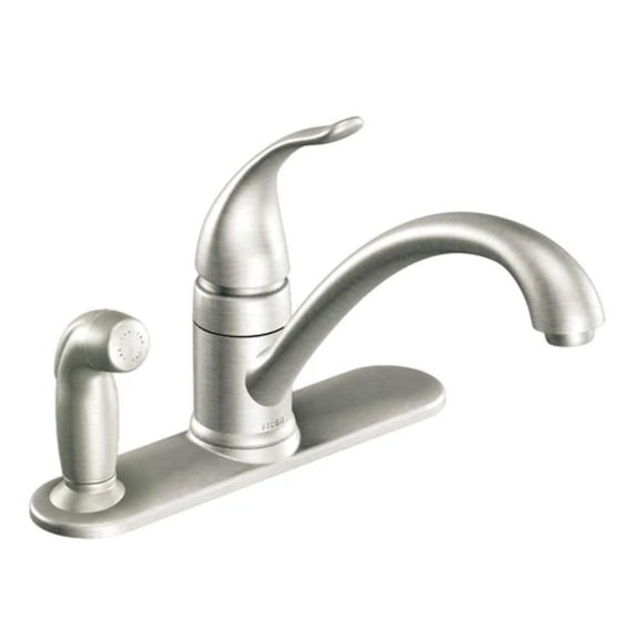 MOEN CA87484SRS Torrance Single-Handle Low-Arc Standard Kitchen Faucet with Side Sprayer on Deck in Spot Resist Stainless