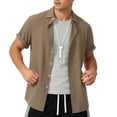 thumbnail image 2 of VEKDONE Men's Button Down Shirts Summer Short Sleeve Collared V Neck Tee Casual Solid Color Loose Fit Business Work Tops Khaki XL, 2 of 9