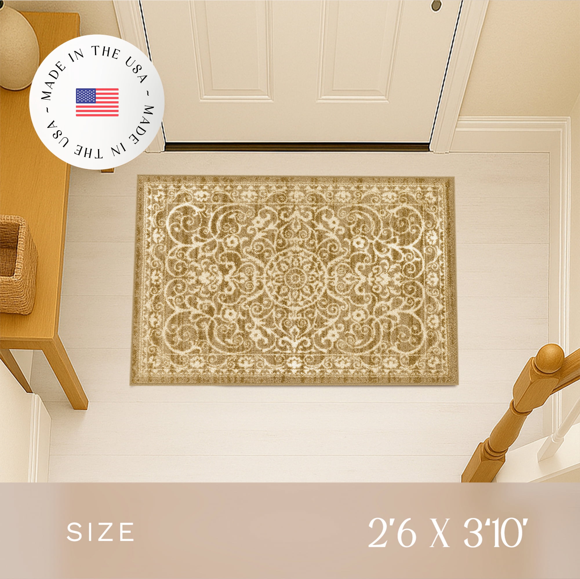 Maples Rugs Pelham Medallion Textured Beige Indoor Entryway Area Rug, 2'6" x 3'10"