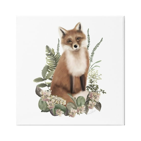 Stupell Industries Floral Bramble Fox Animals & Insects Painting Gallery Wrapped Canvas Art Print Wall Art, 17 x 17