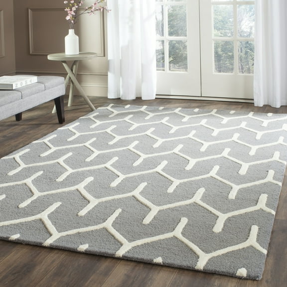 SAFAVIEH Cambridge Mirabelle Geometric Wool Area Rug, Dark Gray/Ivory, 5' x 8'
