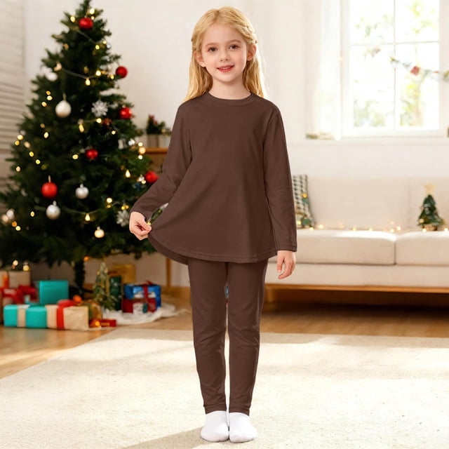 WENXIAOO Ensemble de Pyjama pour Fille 2 Pcs Robe à Manches Longues avec Pantalon Ensemble de Pyjama Décontracté pour Filles Pyjama pour Filles Taille 7-8 Ans
