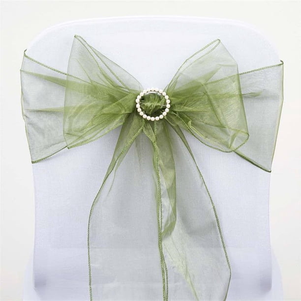 Efavormart 25 Pack Olive Green Sheer Organza Chair Sashes