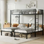Triple Bunk Beds, Metal Twin XL over Twin & Twin Bunk Bed for 3, Triple Bunk Can be Separated into 3 Beds (Black)