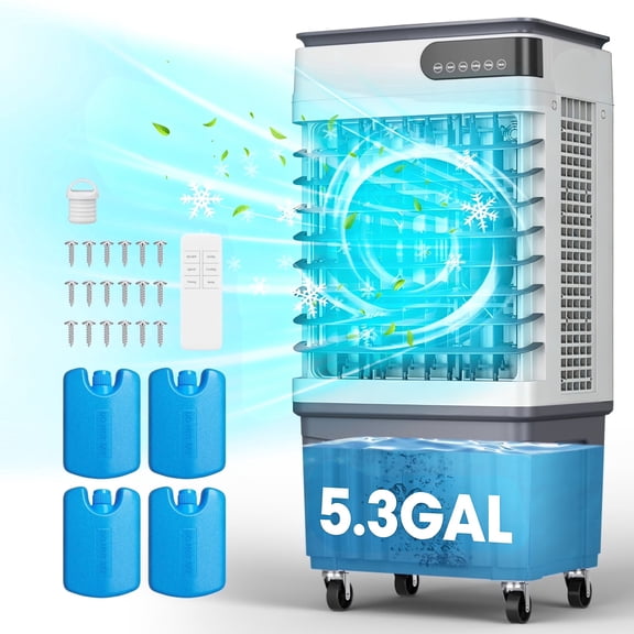 UrbanSync Evaporative Air Cooler, 3d Cooling, 7 Gallon Tank, 3 Speeds, 12 Hour Timer, 4 Ice Boxes, Energy-Saving