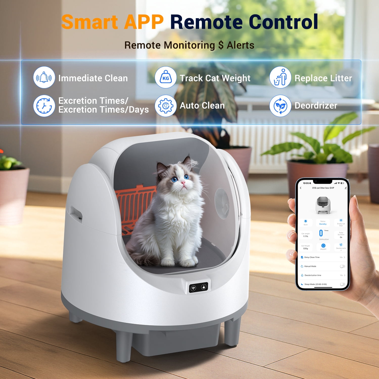 Dlopede Automatic Self-Cleaning Cat Litter Box with App Control, Infrared Safety Sensor, Smart Cat Toilet