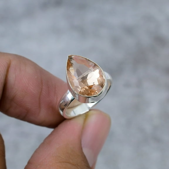Morganite Gemstone Handmade 925 Sterling Silver Ring Size 11