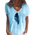 thumbnail image 1 of Hauts Chics pour Femmes Imprimé Plume Cœur Manches Courtes Tee-Shirt Blouse Été Décontracté Ample Graphique P-3TG, 1 of 2