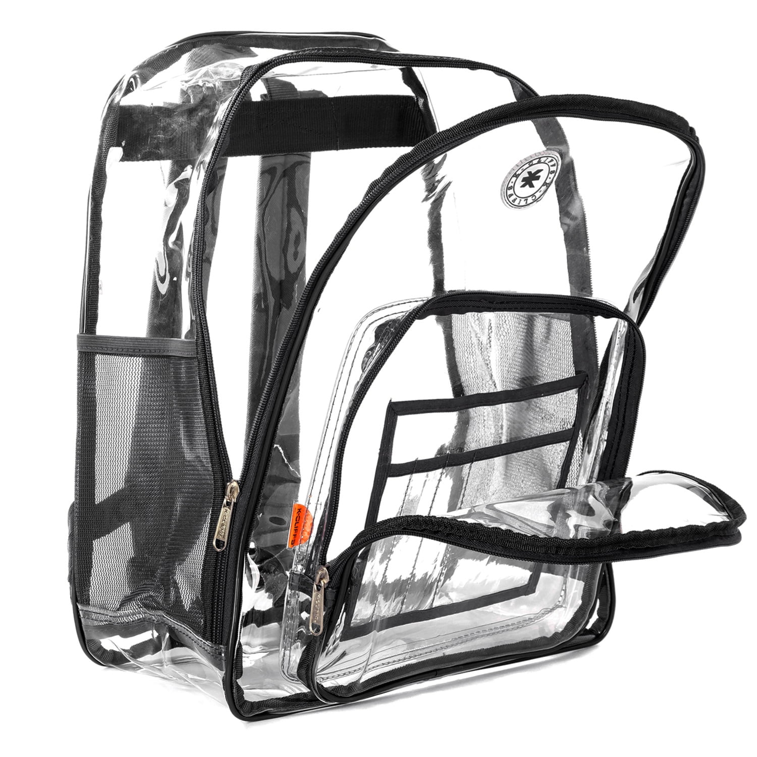 K-Cliffs Unisex Heavy Duty Clear 17" School Backpack, Teen-Adult, Black Trim