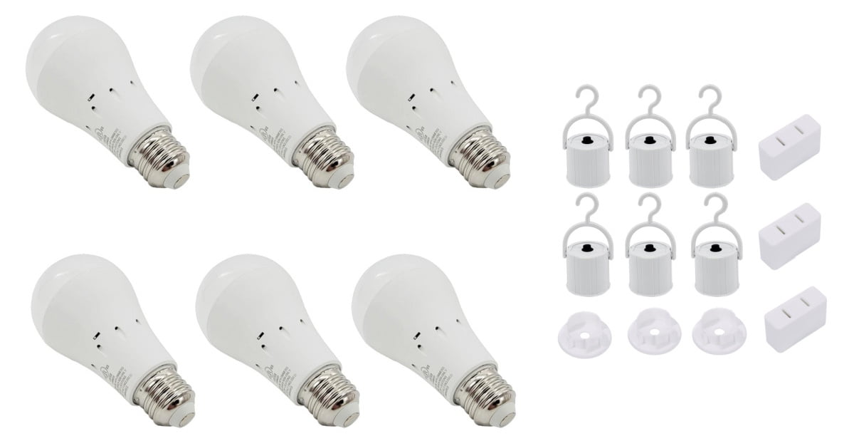 Living Glow 6-Pack Multi-Socket Rechargeable Hurricane LED Bulbs (Day or Soft)
