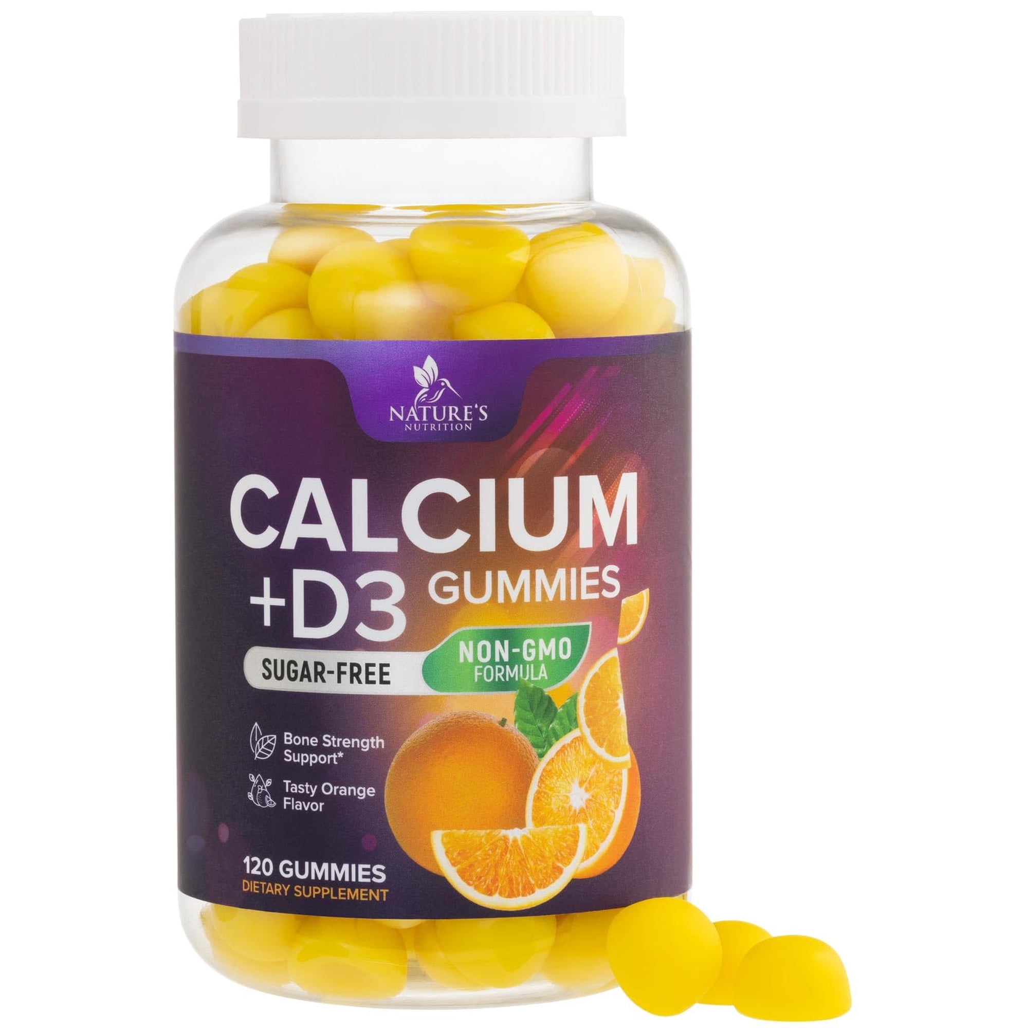 Calcium Supplement Gummies - Sugar Free Calcium Gummy with Vitamin D3 for Best Absorption - Supports Immune Health, Bones & Teeth - Nature's Calcium Chews for Women & Men, Orange Flavor - 120 Gummies