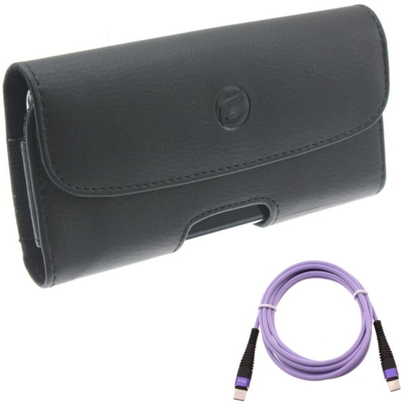 For Google Pixel 7/6 - Purple 6ft PD Cable w Case Belt Clip, Type-C to USB-C Long Charger Cord Power, Leather Holster Cover for Google Pixel 7/6 Phones