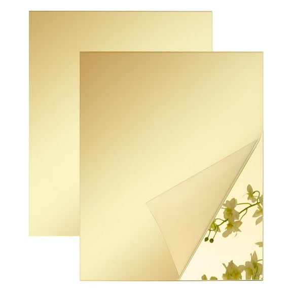 2 Pcs 9.8x7.9 Inch Gold Mirror Acrylic Sheets 3mm(1/8inch) Thick Non Glass Safety Reflective Acrylic Mirror Sheet for Laser Cutting DIY Crafts and Home Decorations Gold