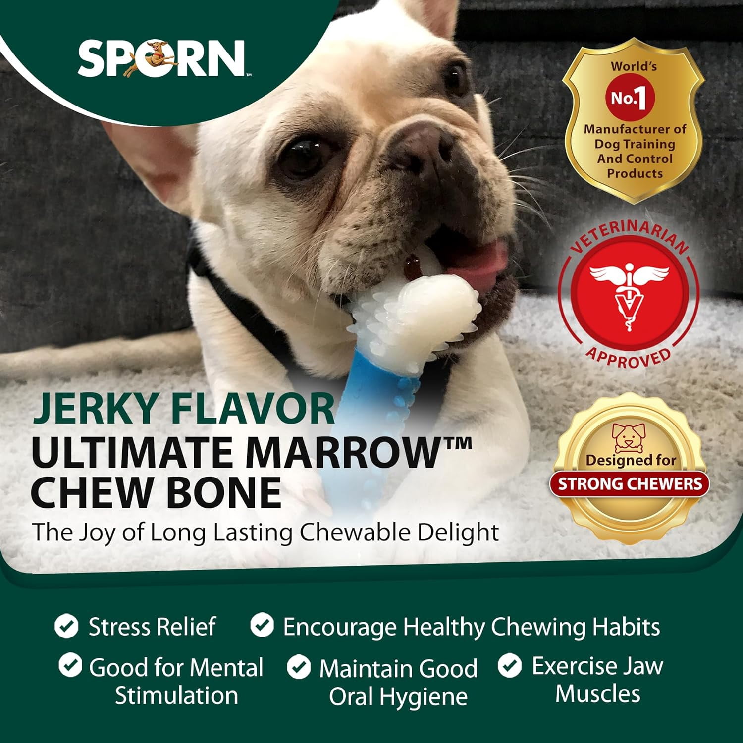 Sporn Ultimate Marrow Dog Chew Bones for Aggressive Chewers, Jerky Flavor Dog Chew Toys for Medium Dogs, Made with Tough Nylon
