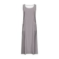 thumbnail image 4 of WIZUTIZ Casual Summer Dresses for Women Stylish Casual Linen Midi Dress Solid Pleated Dress Round Neck Sleeveless Shift Dress for Ladies with Pockets Plus Party Dress Gray XXL, 4 of 4
