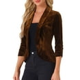 thumbnail image 4 of INSPIRE CHIC Valentine's Day Velvet Jackets for Women's 3/4 Sleeve Open Front Velvet Cardigan L Brown, 4 of 6