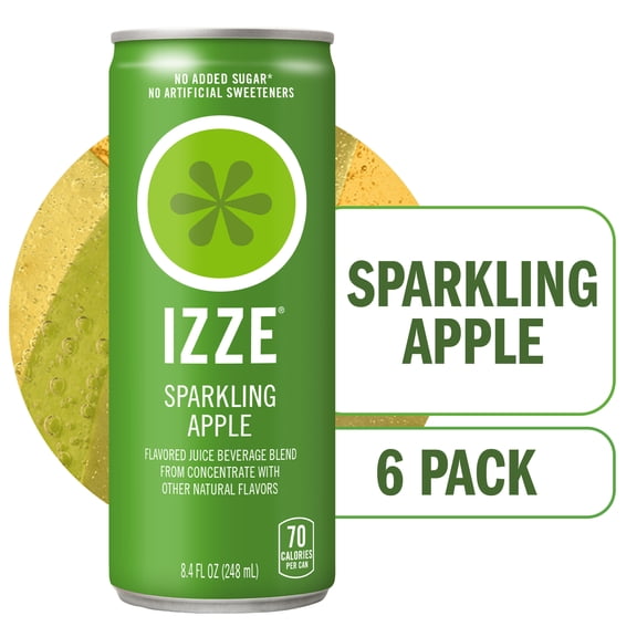 IZZE Sparkling Juice Beverage Blend, Apple, No Sugar Added, 8.4 FL OZ, 6 Cans