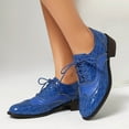 thumbnail image 4 of Oxford Shoes for Women Lace up Wingtip Vintage Pattern Leather Low Heel Pumps Shoes Business Work Casual Dress Shoes Blue Size 7.5, 4 of 7