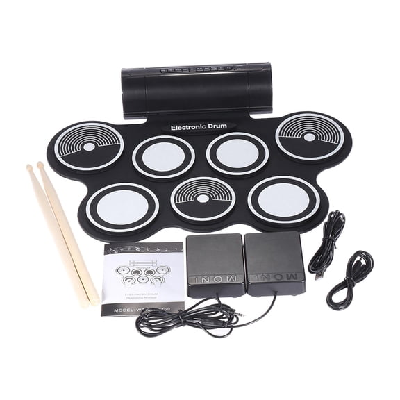 Almohadilla de batería electrónica portátil con altavoces estéreo duales, máquina de almohadilla de batería de práctica compacta, tambor Digital para