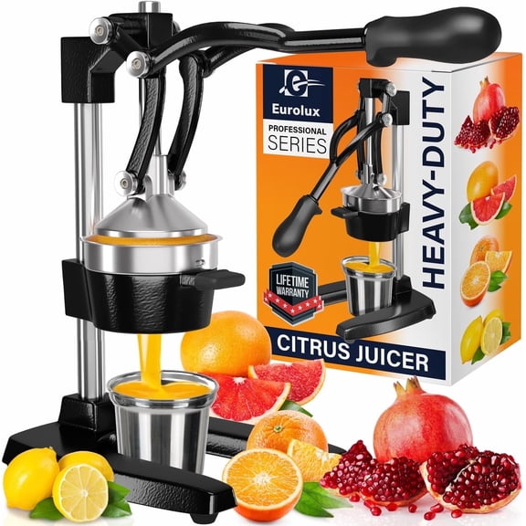 Eurolux Cast Iron Commercial Grade Citrus Juicer – Manual Hand Juicer, Heavy-Duty Juice Press for Oranges, Lemons, Limes, Fresh Juice Extraction