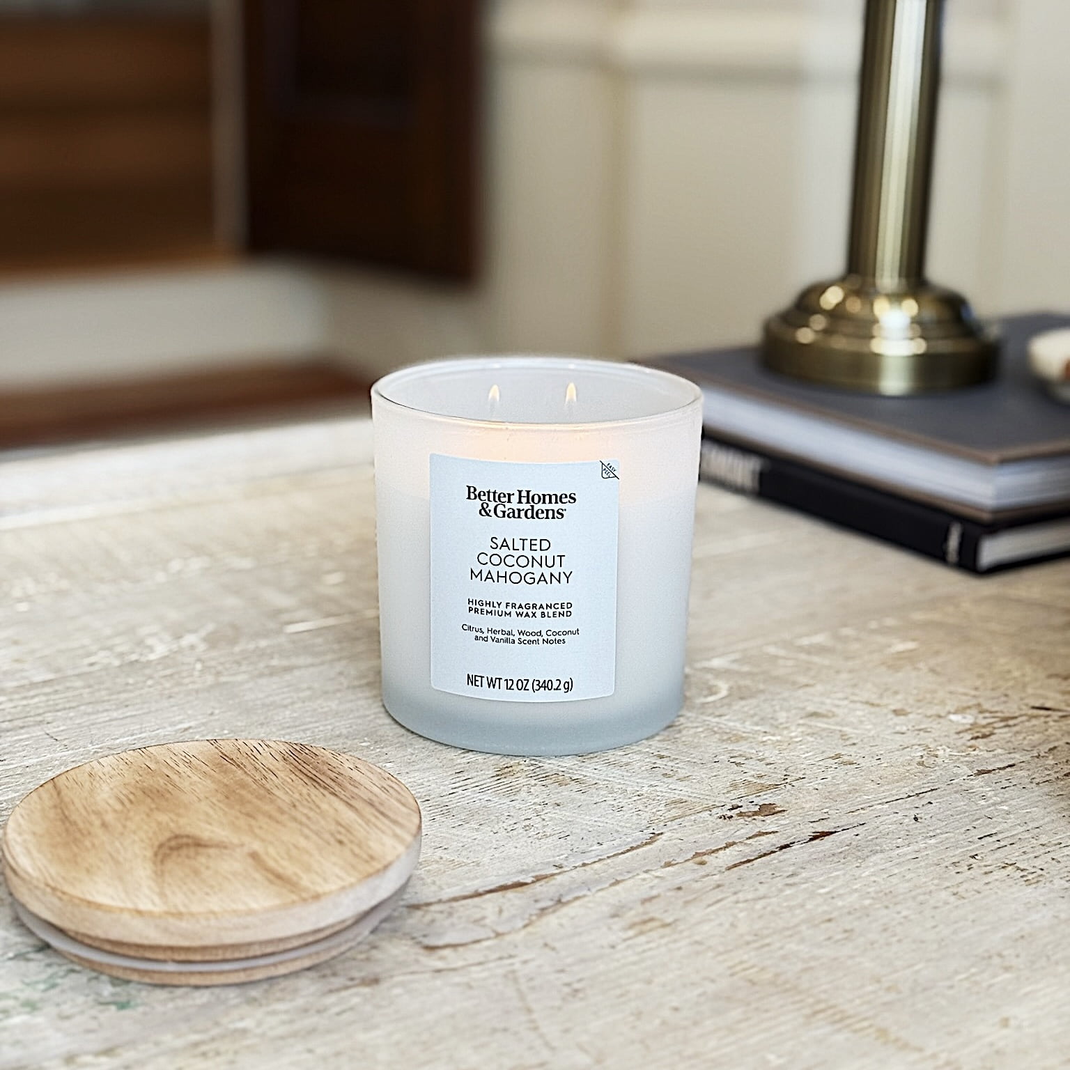 (4 pack) Better Homes and Gardens Salted Coconut Mahogany Scented 2-Wick Frosted Jar Candle 12oz.