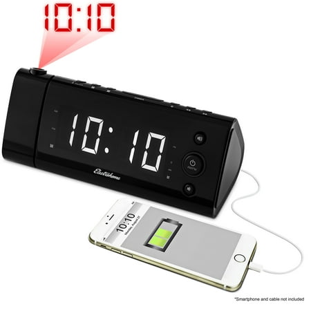 Electrohome USB Charging Alarm Clock Radio with Time Projection, Battery Backup, Auto Time Set, Dual Alarm, 1.2
