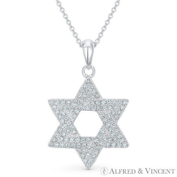 Star of David Cubic Zirconia CZ Crystal Pave Pendant in .925 Sterling Silver w/ Rhodium