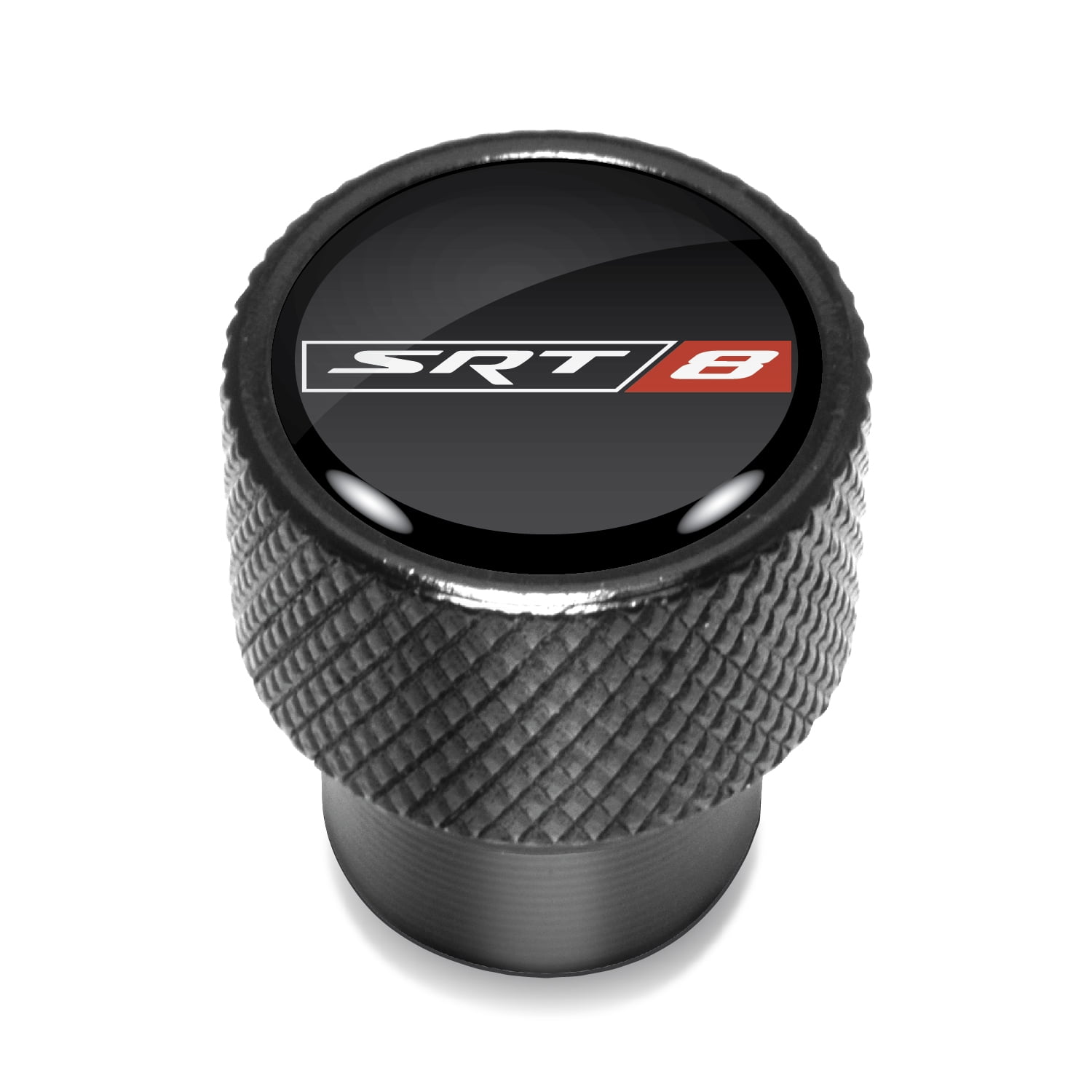 SRT-8 Logo in Black on Black Aluminum Tire Valve Stem Caps for Dodge Jeep RAM