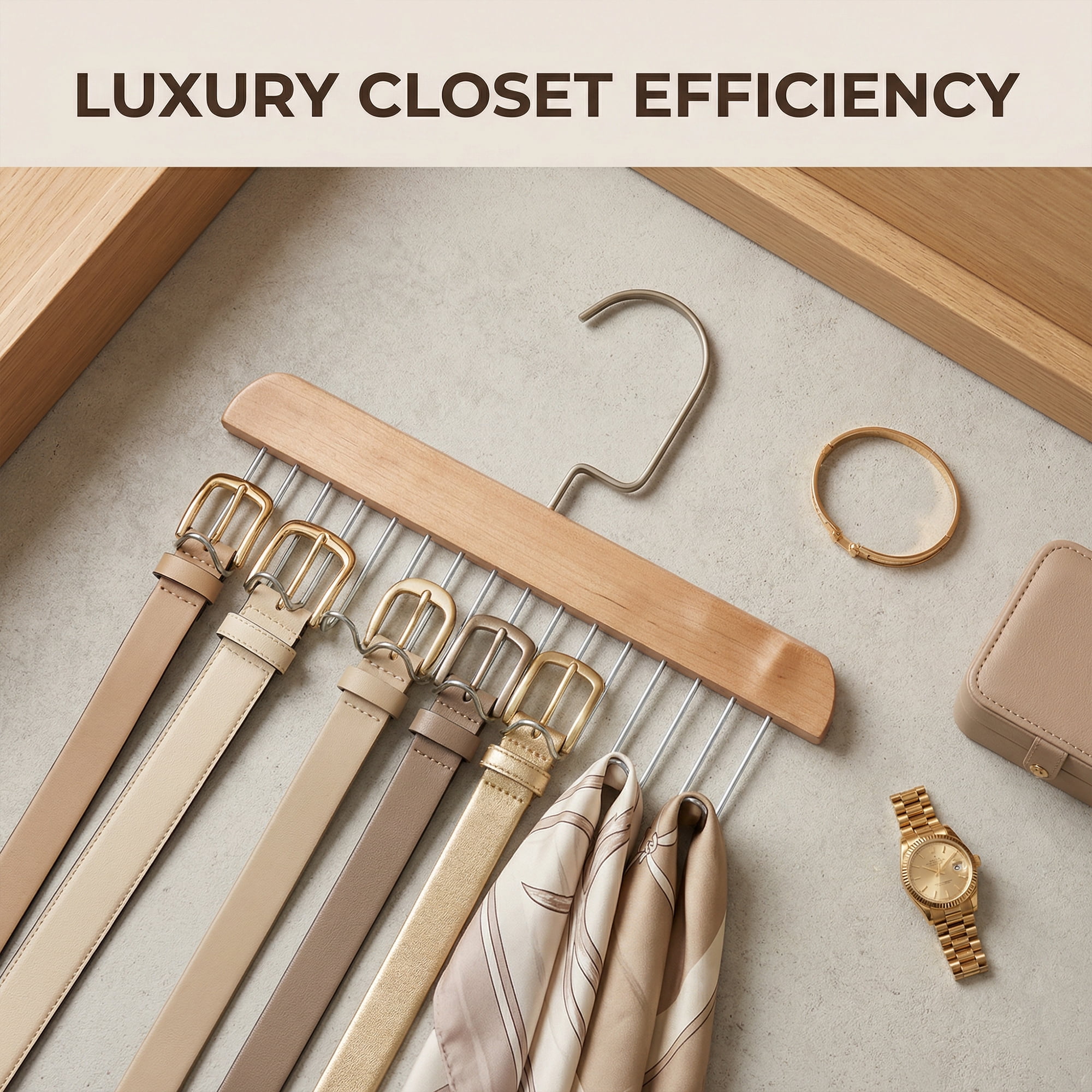 Unique Bargains 2Pcs Bra Wood Tank Top Hangers With 8 Hooks Natural 11x7.1x0.5in