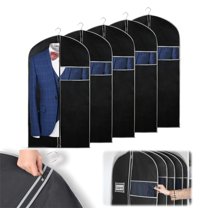 WuPing 24" x 40" Suit Bag, 5 Pcs Black Garment Bags for Hanging Clothes Storage Suits,T-shirts, Jackets and Coats (Excluding Shoe Storage Bag)