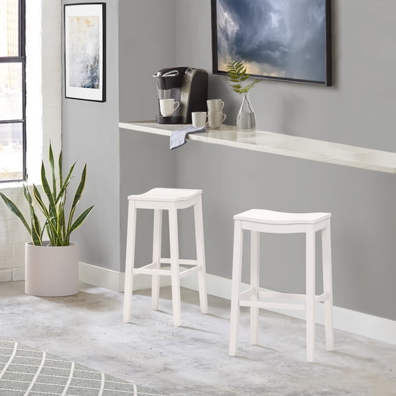 Woven Paths Fiddler Backless Wood Bar Height Stool, White